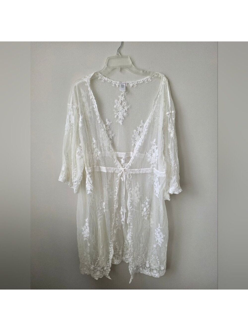 Lace kimono beach cover-up cream white Sz L XL
